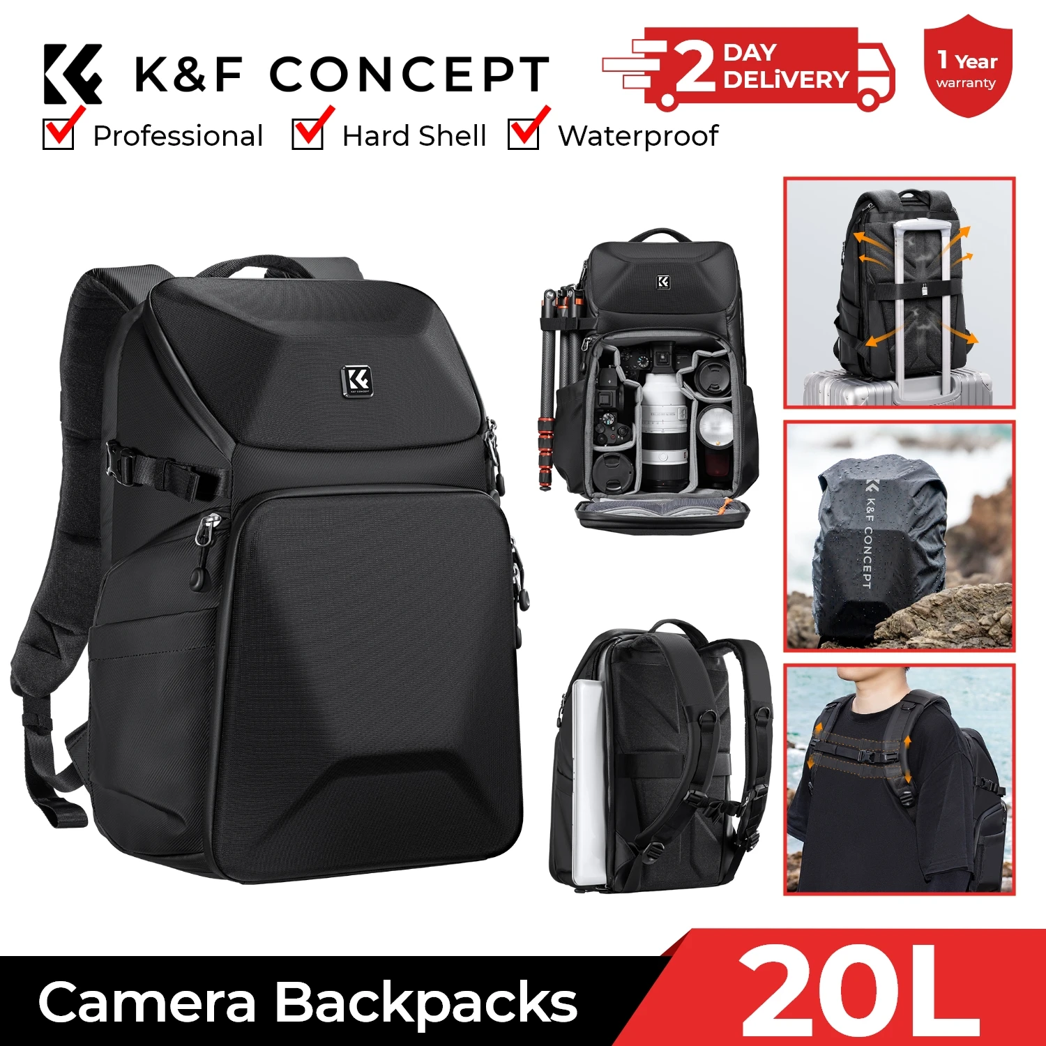 Laptop Accessories Box - K&F CONCEPT 20L Kamera Sırt Çantası