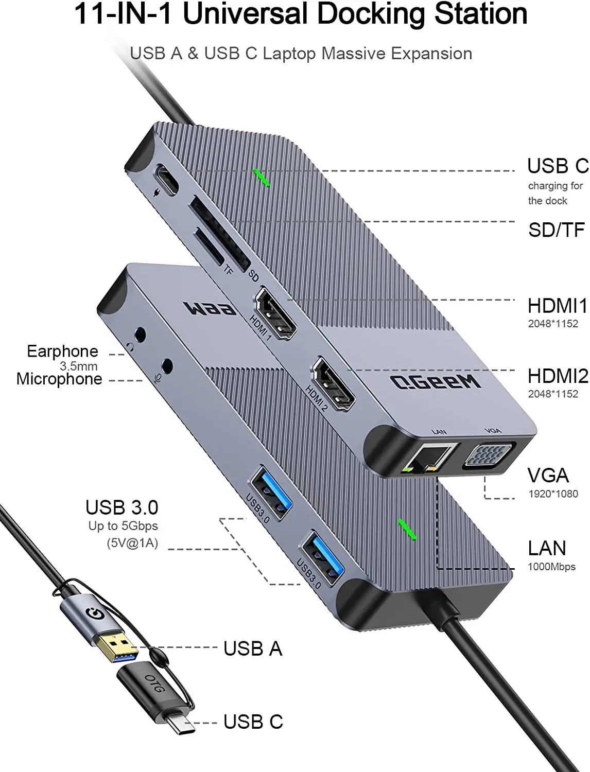 QGeeM USB 3.0 Bağlantı İstasyo - Laptop Accessories Hub incelemesi ve fiyatı