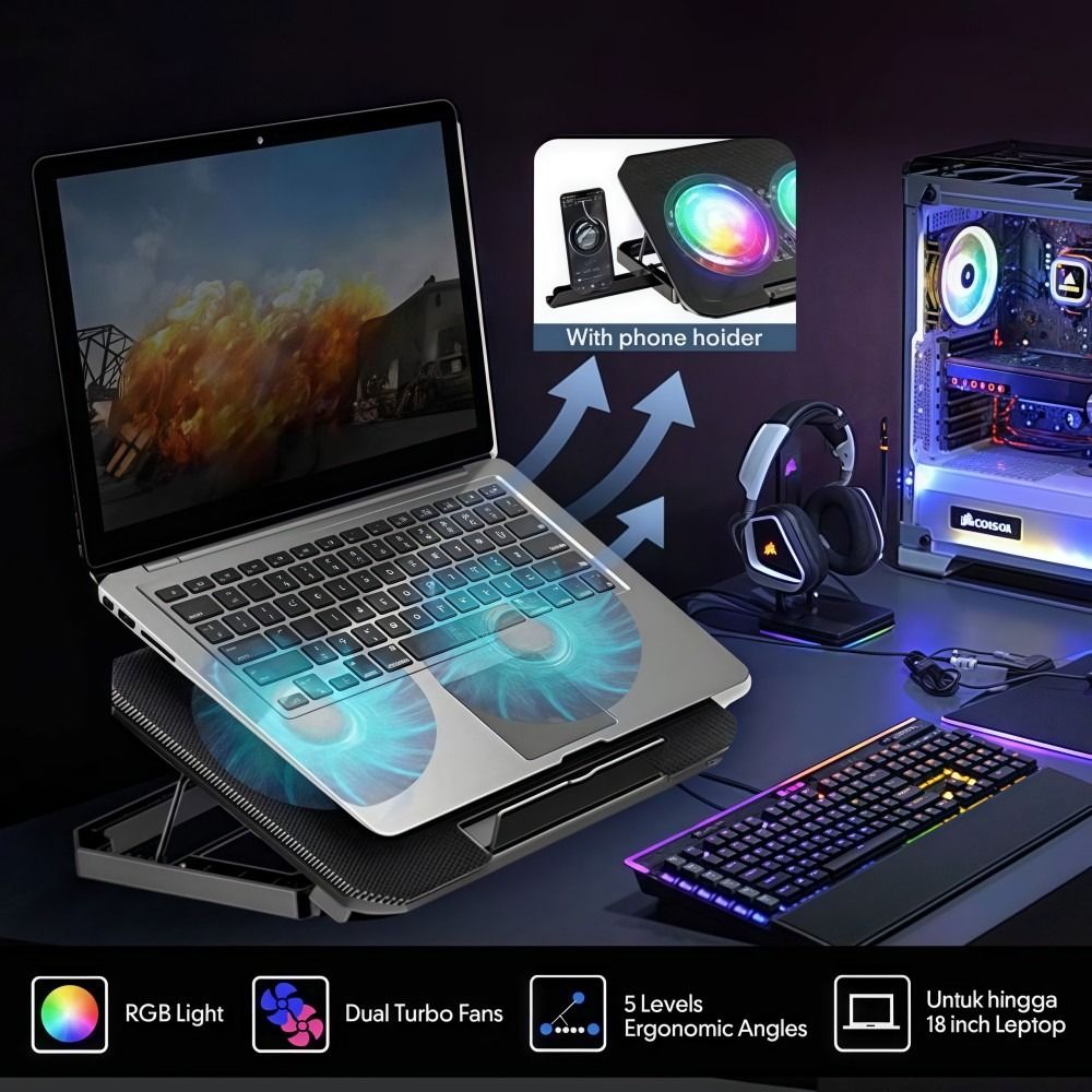 İki Fanlı RGB Laptop Soğutucu, - Laptop Accessories Cooling Pad incelemesi ve fiyatı